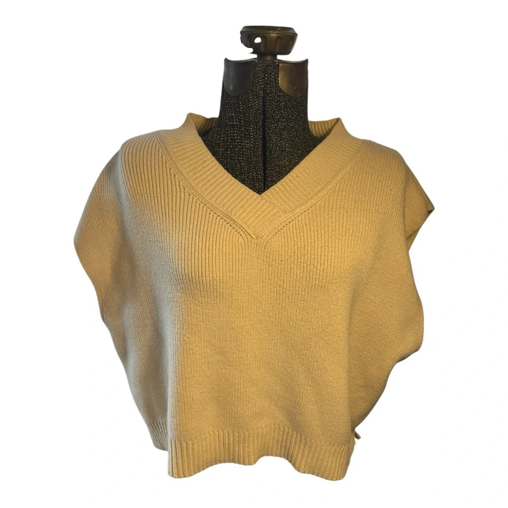 Free People Cream Oversized Sweater Vest V Neck Chunky Knit Boho L - Picture 4 of 11